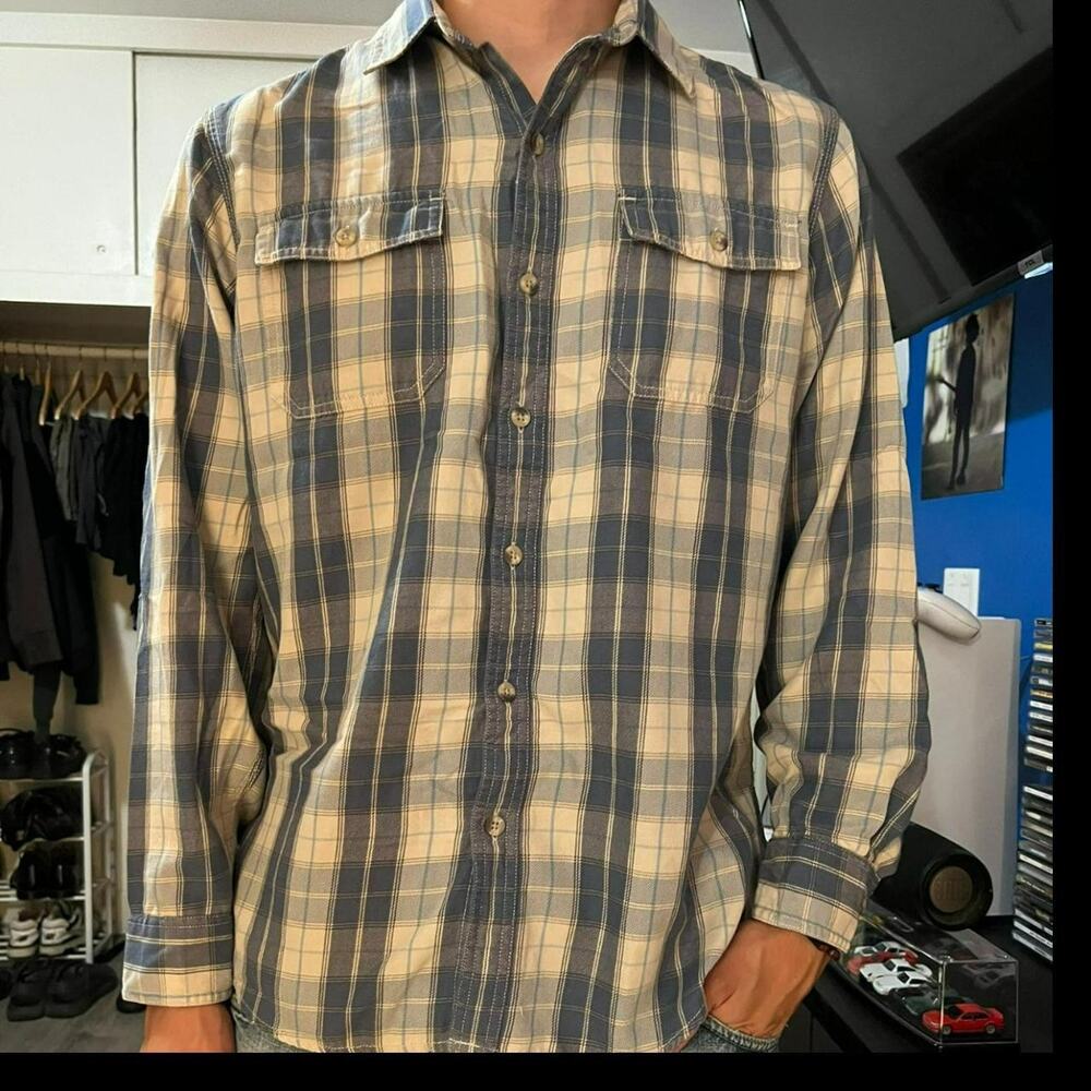 y2k 2000’s gh bass striped button up flannel shirt size large